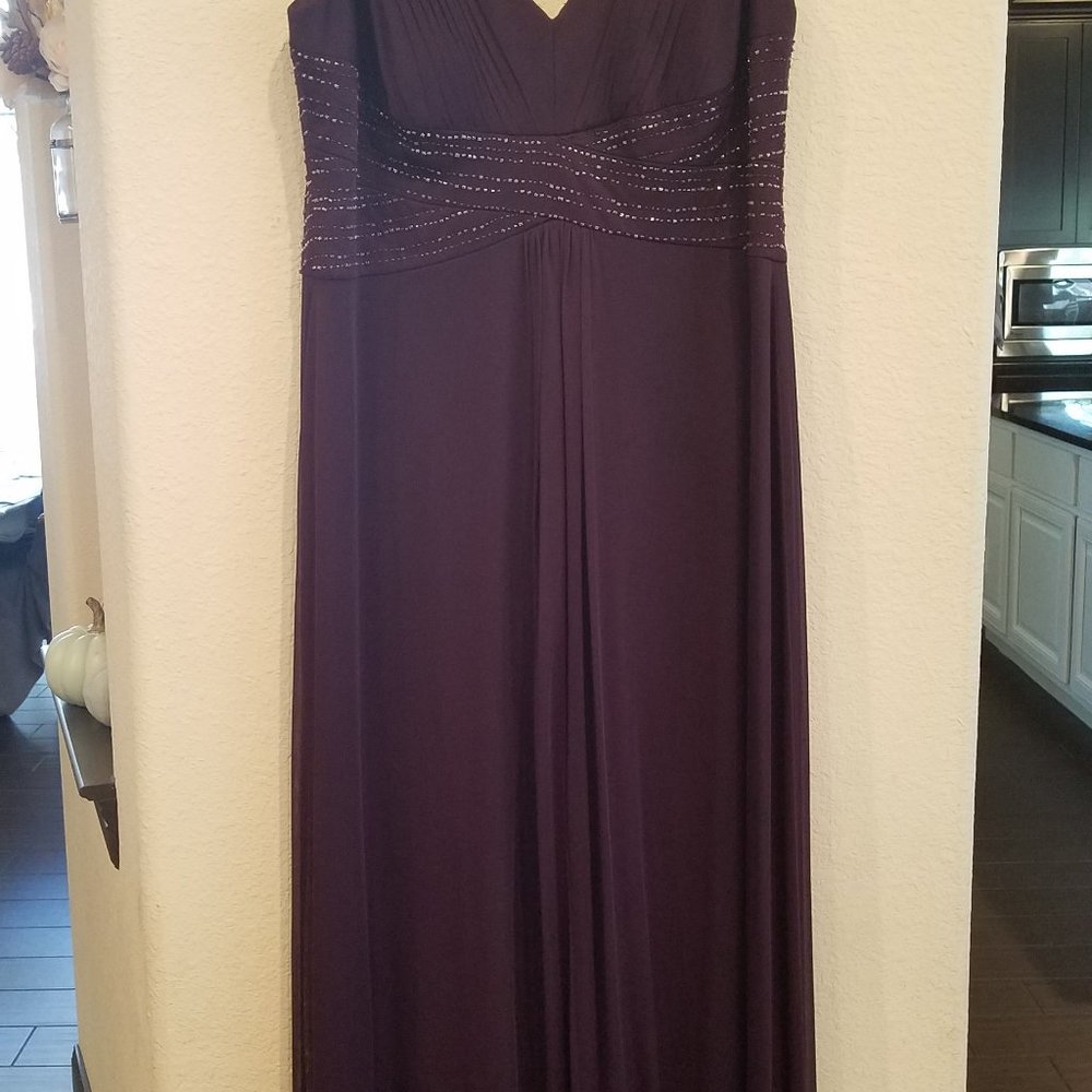 Deep Purple Mesh Beaded Evening Gown with Shrug